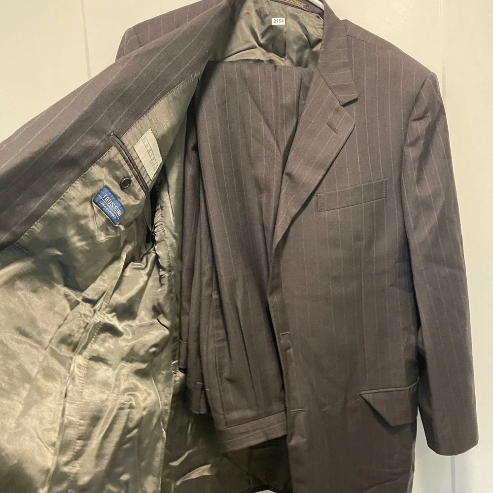 Trussini Linea Classico Mens Lana Super 100s Wool Pinstripe Blazer Made in Italy